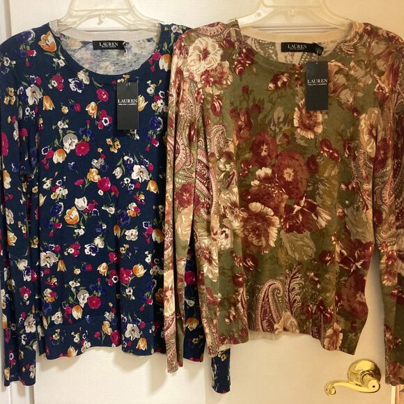 2 New Ralph Lauren Floral Sweaters  Large - Picture 1 of 9
